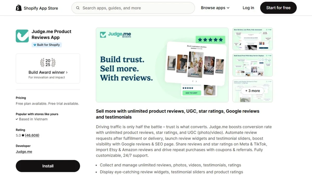 Judge.me Shopify App Store listing