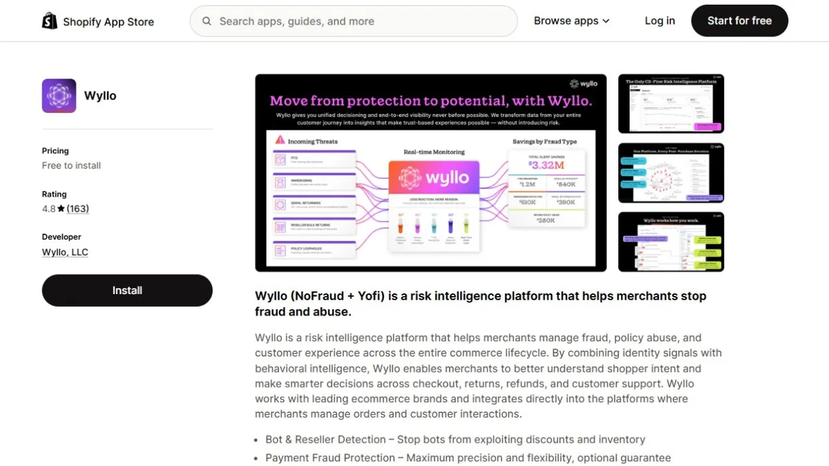 Wyllo Shopify App Store listing