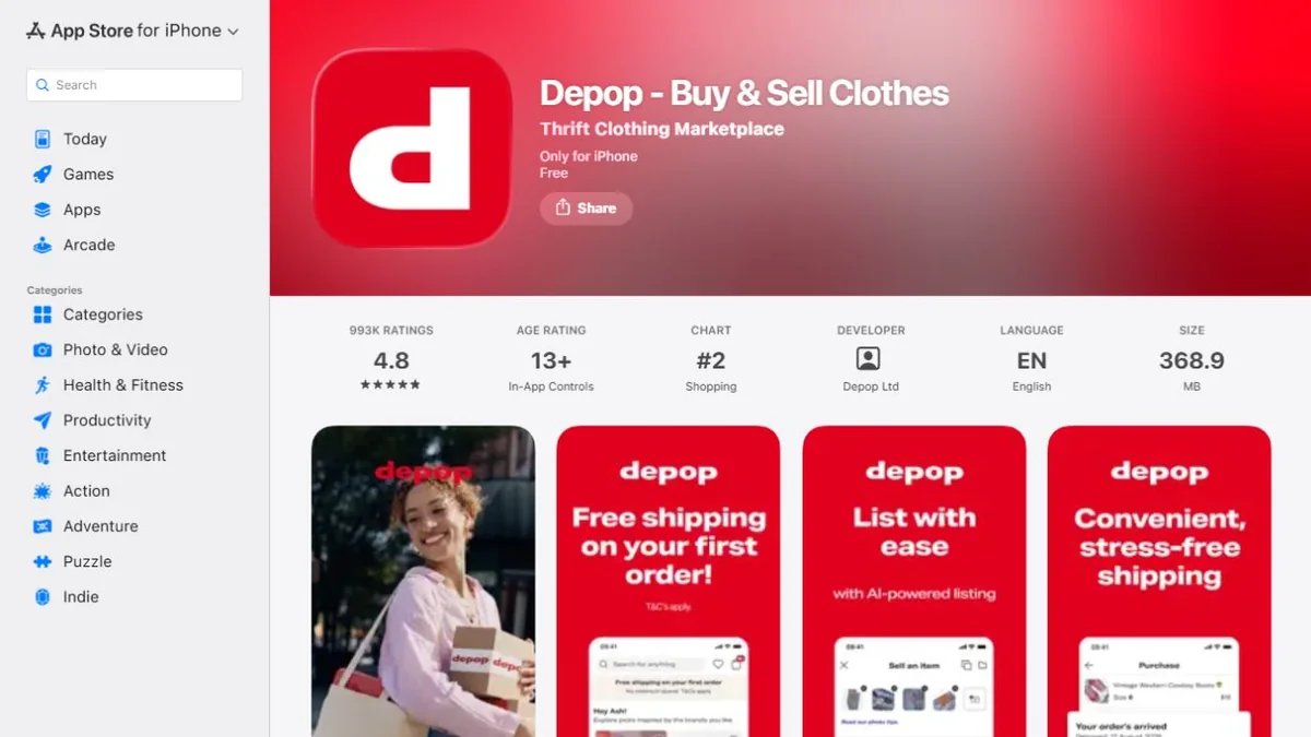 Depop Apple App Store listing