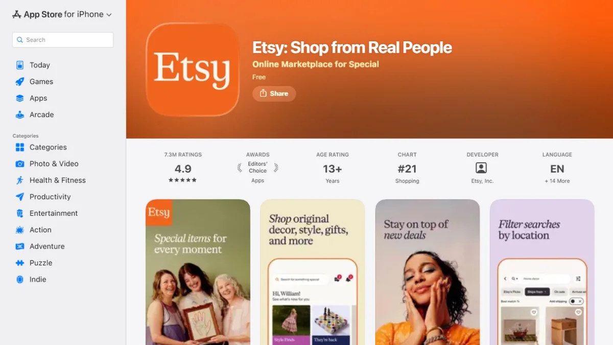 Etsy Apple App Store listing