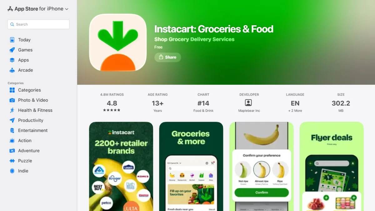 Instacart Apple App Store listing