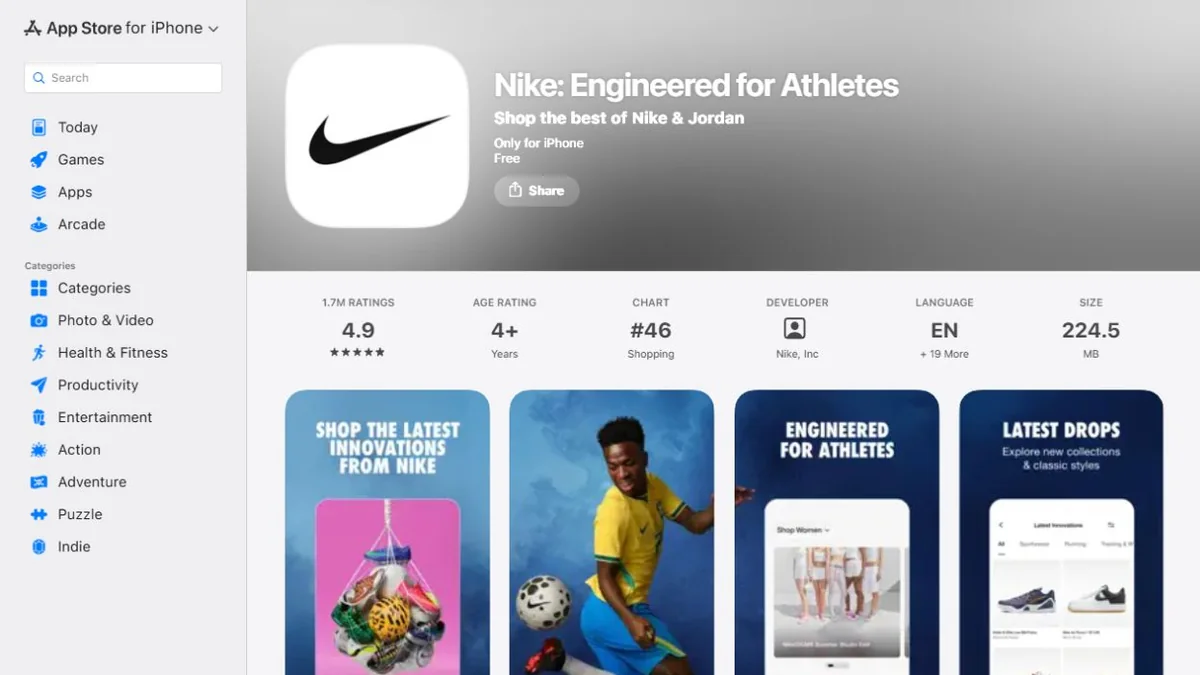 Nike Apple App Store listing