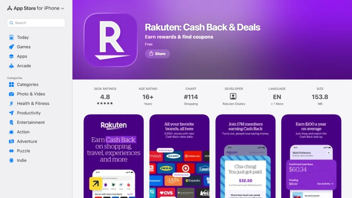 Rakuten Apple App Store listing