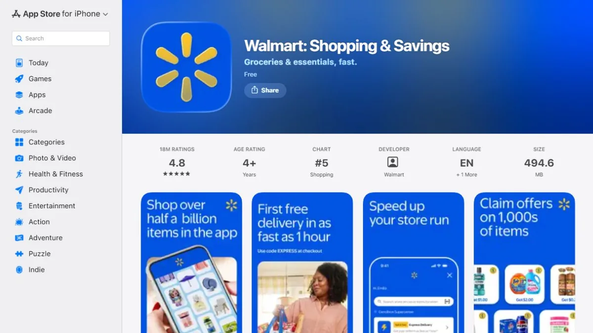 Walmart Apple App Store listing