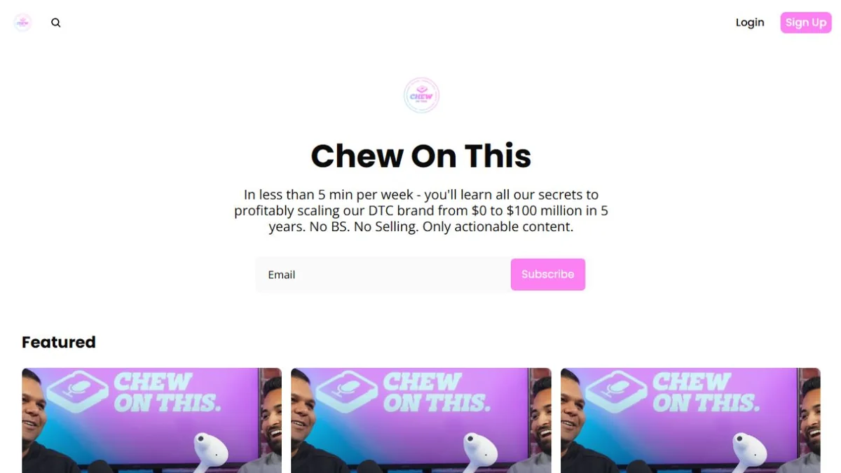 Chew On This newsletter homepage and featured posts