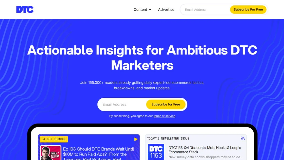 DTC Newsletter newsletter homepage hero