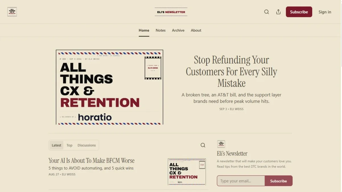 Eli's Newsletter newsletter homepage archive