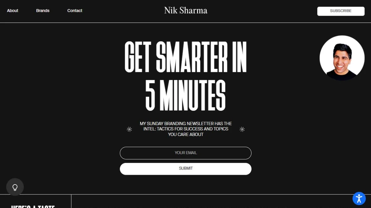 Nik Sharma's newsletter newsletter landing hero