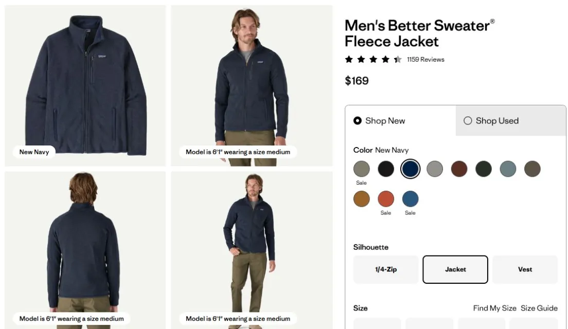 Patagonia Better Sweater in New Navy, with a matching color label, selected swatch and product photos.