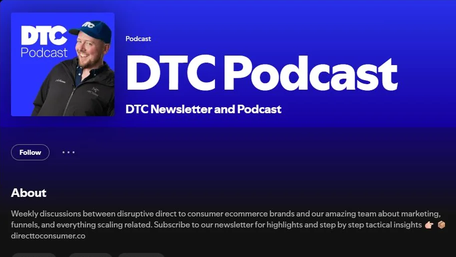 DTC Podcast Spotify show listing