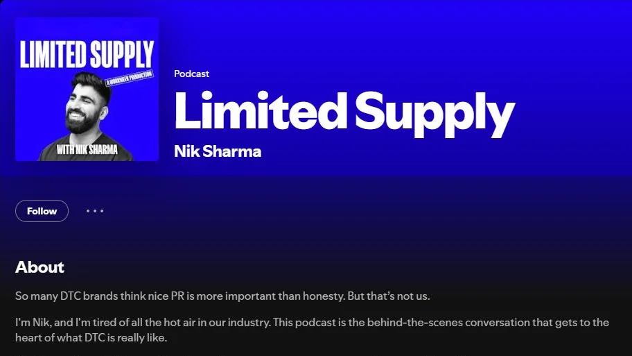 Limited Supply Spotify show listing