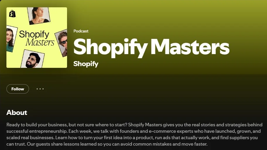 Shopify Masters Spotify show listing