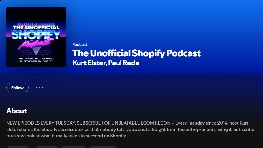 The Unofficial Shopify Podcast Spotify show listing
