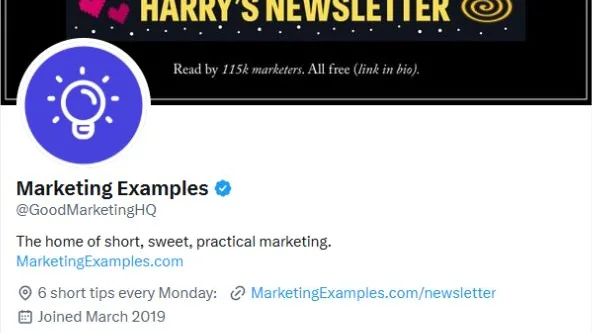 Harry Dry's Marketing Examples X profile